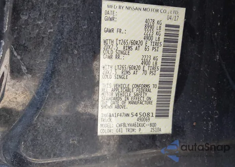 2017 Nissan Titan Xd Platinum Reserve Diesel from USA, damaged, VIN 1N6BA1F47HN545081